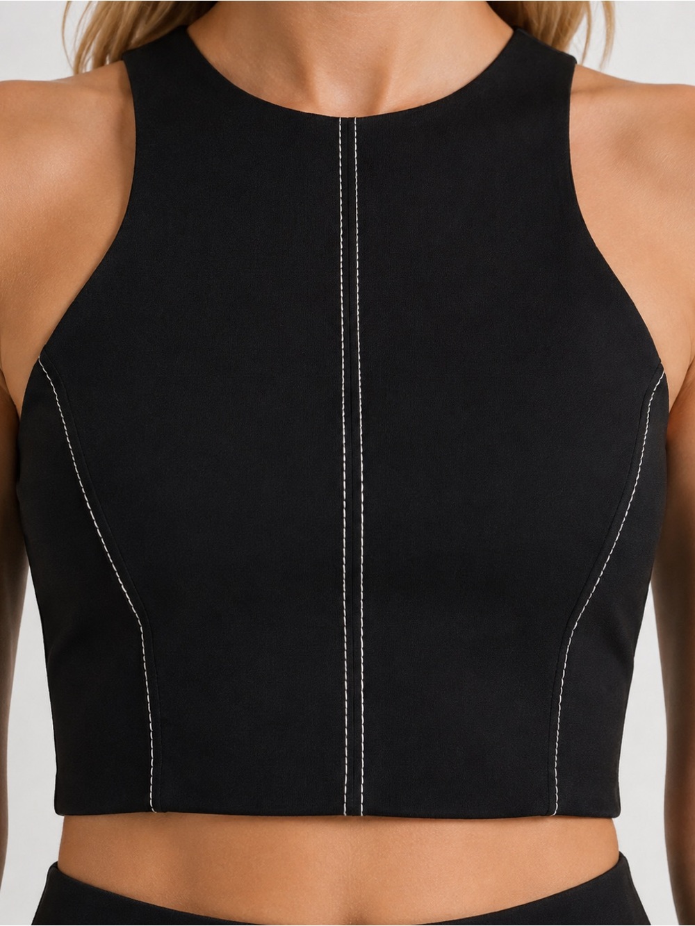 Cinq à Sept Black Contrast Stitch Cropped Tank Top XS
